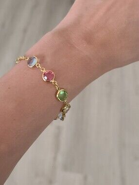 Swarovski Bezel Bracelet W/ Yellow,Pink,Blue,Green Stones- Excellent Condition